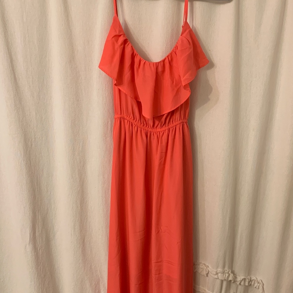 Forever 21 Orange Long Maxi Dress with Ruffled Bib